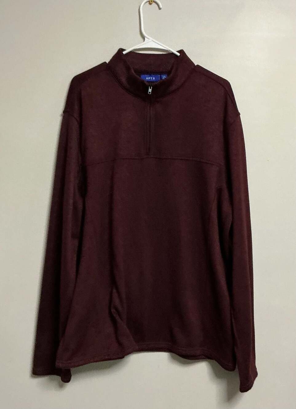 Apt. 9 Mens Burgundy Heather Fleece Pullover Quarter Zip Sweater XXL
